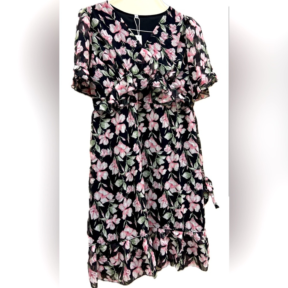 Floral fluffy Luxury designer dress. Custom tailored underlined layered garment